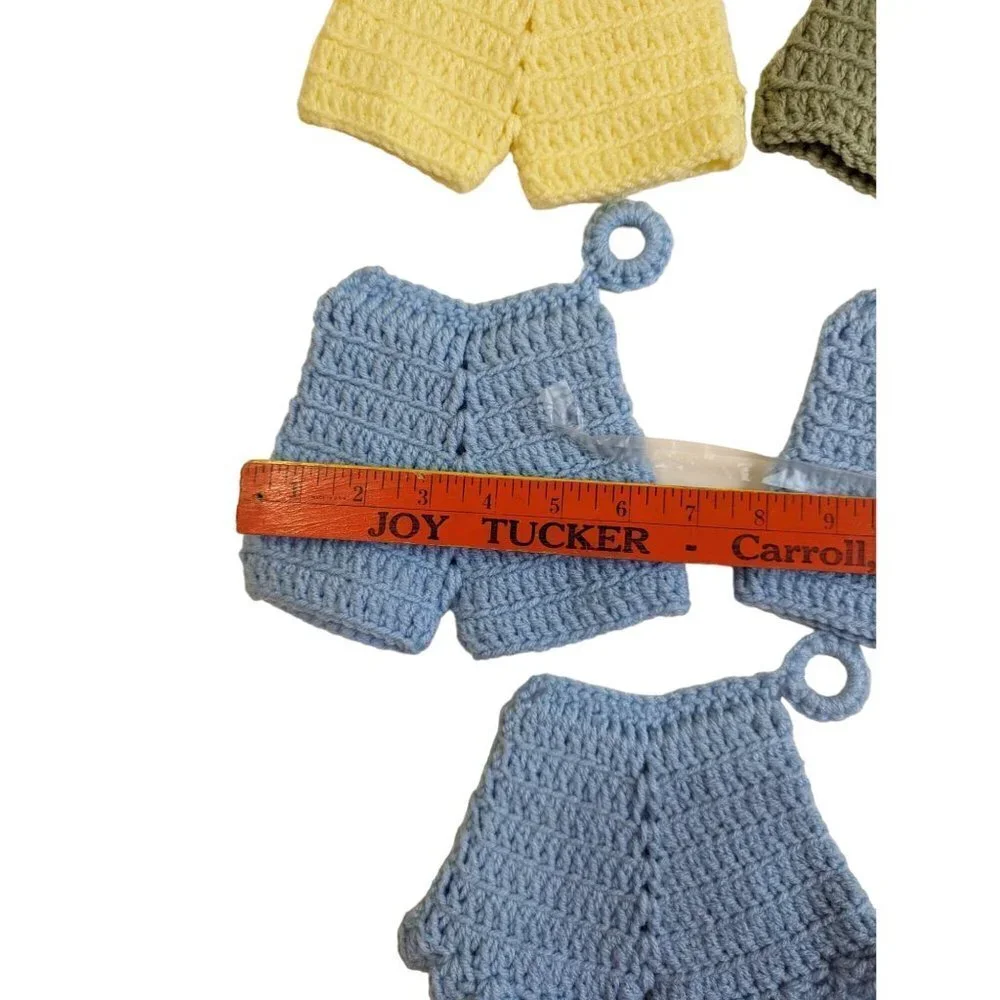 Vintage Handmade Crochet Shorts Pot Holders Set of‎ 5 Blue Green Yellow Kitchen